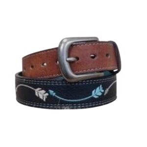 Catchfly Girls Arrow Black Embroidered Aqua Blue Sz M Leather Back Synthetic Top